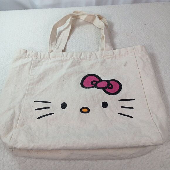 Hello Kitty Handbags - Hello Kitty Canvas Tote Bag Sanrio 2012 Licensed Reusable SmallShopper Purse Bag